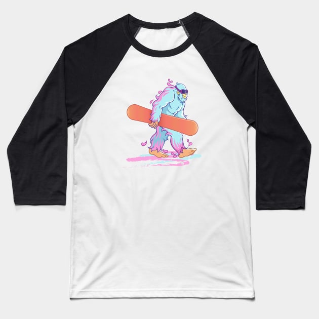 Yeti Goes Snowboarding Baseball T-Shirt by makarxart